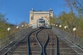 Funicular. Railway. Lanterns. Autumn in Vladivostok, Russia.