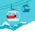 Funicular railway. Ski cable lift in Mountains