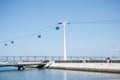 Funicular or ropeway and public transport through gulf or river or channel in Lisbon in Portugal. Royalty Free Stock Photo