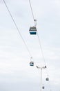 Funicular or ropeway and public transport through gulf or river or channel in Lisbon in Portugal. Royalty Free Stock Photo