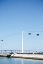 Funicular or ropeway and public transport through gulf or river or channel in Lisbon in Portugal. Royalty Free Stock Photo