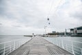 Funicular or ropeway and public transport through gulf or river or channel in Lisbon in Portugal. Royalty Free Stock Photo