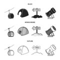 Funicular, tent, road sign, snow cannon. Ski resort set collection icons in black,monochrome,outline style vector symbol Royalty Free Stock Photo