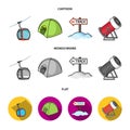 Funicular, tent, road sign, snow cannon. Ski resort set collection icons in cartoon,flat,monochrome style vector symbol