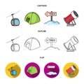 Funicular, tent, road sign, snow cannon. Ski resort set collection icons in cartoon,outline,flat style vector symbol