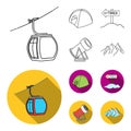 Funicular, tent, road sign, snow cannon. Ski resort set collection icons in outline,flat style vector symbol stock Royalty Free Stock Photo