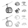 Funicular, tent, road sign, snow cannon. Ski resort set collection icons in outline,monochrome style vector symbol stock