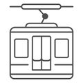 Funicular thin line icon, World snowboard day concept, Ski cable lift sign on white background, Ski cabin icon in