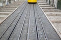 Funicular Tram and Track; Rua da Bica de Duarte Belo Street; Lisbon Royalty Free Stock Photo