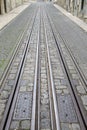 Funicular Tram Track, Rua da Bica de Duarte Belo Street; Lisbon Royalty Free Stock Photo