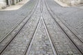 Funicular Tram Tracks, Rua da Bica de Duarte Belo Street; Lisbon Royalty Free Stock Photo