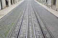 Funicular Tram Tracks, Rua da Bica de Duarte Belo Street; Lisbon Royalty Free Stock Photo