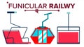 Funicular Vector. Mountain Railway. Ski Cable Car. Isolated Flat Illustration