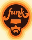 Funk colorful custom lettering music design with cool soul man illustration.