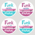 Funk music stickers. Cartoon vector illustration