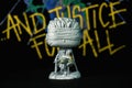 Funko POP vinyl figures of Lady Justice statue of And Justice for All of american heavy metal group Metallica. Illustrative