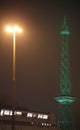 Funkturm Berlin (Berlin Radio Tower) with unusual green lighting in the night