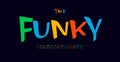 Funku playful alphabet, dynamic laidback letters, bright, colorful and vibrant font for uneven expressive logo, lively Royalty Free Stock Photo