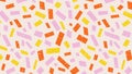 Funky abstract background with colorful confetti. Multi colored festive backdrop in pink, yellow and orange colors. Pop Royalty Free Stock Photo