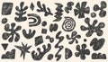Funky abstract geometric shapes and figures. Boho shapes drawn by crayon. Doodle modern figures