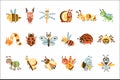 Funky Bugs And Insects Set Of Small Animals With Smiling Faces And Stylized Design Of Bodies Royalty Free Stock Photo