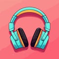 Funky colorful drawn musical retro headphones, vector