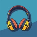 Funky colorful drawn musical retro headphones, vector