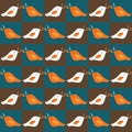 Funky cute bird mosaic vector seamless pattern. Hand drawn playfull birdies colorful background. Trendy colorful gender