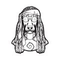 Funky dog head dreadlock hippie lifestyle illustrations monochrome Royalty Free Stock Photo