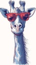 Funky Fashion: A Playful Giraffe Sporting Red Shades in a Digita