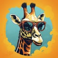 Funky Giraffe Wearing Sunglasses - Retro Style Illustration Royalty Free Stock Photo