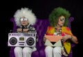 Funky grandma DJ twin retro ghettoblaster Royalty Free Stock Photo