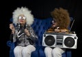 Funky grandma DJ twin retro ghettoblaster