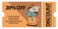 Funky groovy cartoon character Coffee discount coupon. Vintage funny mascot patch psychedelic smile, emotion. Design art