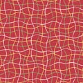 Funky hand drawn Christmas doodle weave design in red, gold, green. Seamless vector grid pattern. Great for seasonal