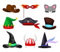 Funky Hats with Pointed Witch Hat and Green Jester Cap Vector Set Royalty Free Stock Photo