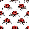 Funky ladybugs seamless pattern. Raster background