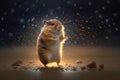 Funky little happy hamster dancing on the beach at night