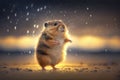 Funky little happy hamster dancing on the beach at night