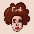 Funky logo with woman. Funk music. Cartoon vector illustration Royalty Free Stock Photo