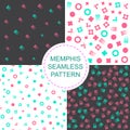 Funky memphis seamless vector patterns. 80s and 90s school fashion black and white texture backgrounds with simple