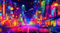 a funky modern neon lightning city artwork, ai generated image