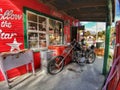 Funky motorbike in fronk of the shop at Burkes Pass in New Zealand Royalty Free Stock Photo