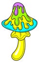 Funky mushroom. Neon trippy sticker. Magic forest