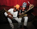 Funky musicians with saxophone