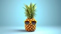 A funky pineapple with sunglasses isolated on white background. Generative AI