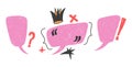 Funky pink speech bubbles with punctuation marks. Hand drawn crayon text boxes Royalty Free Stock Photo