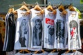 Funky printed t shirts on display at Camden street market in London