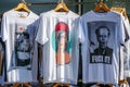 Funky printed t shirts on display at Camden street market in London