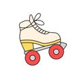 Funky rollerskates in retro style. Groovy sticker of rollerblades. Roller skating, rink badge with aesthetics of 80s